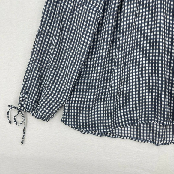 Flynn Skye Bobby Top Women XS Blue Plaid Off The Shoulder Crepe Blouse Shirt - Picture 5 of 11